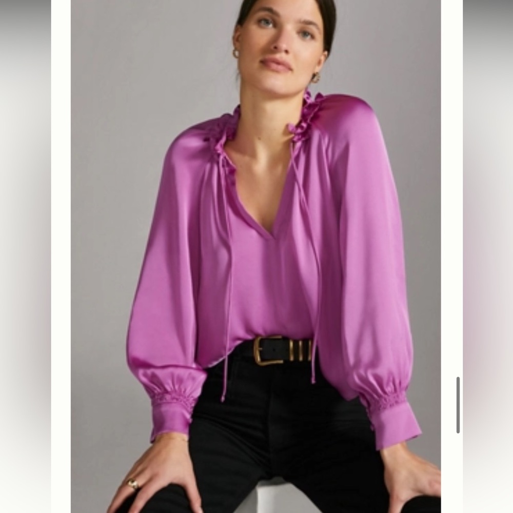 Anthropologie Silk Pink Women's Blouson Pullover Top - XL